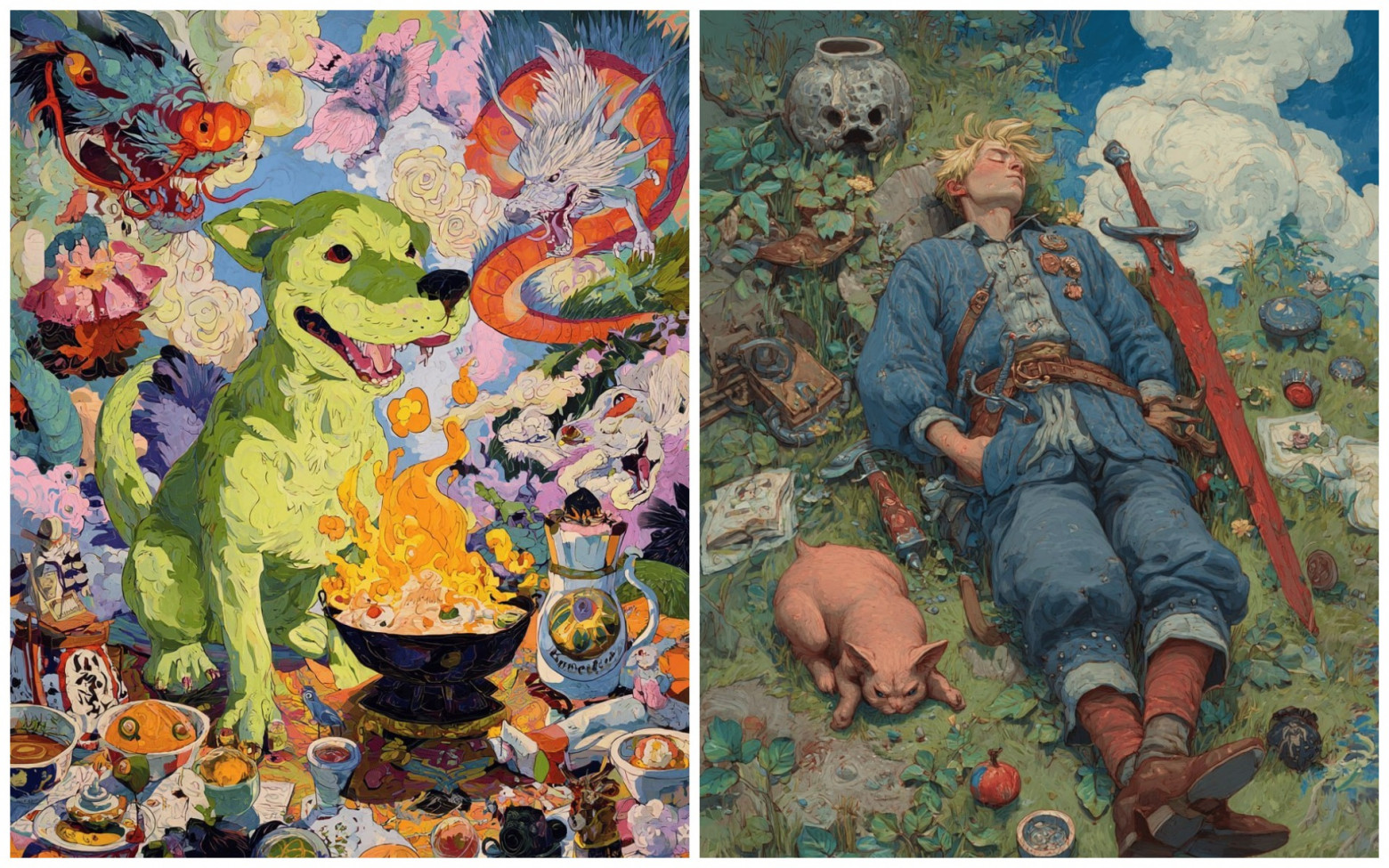 Вот, например, иллюстрации в нео-барочном стиле с китайскими и русскими мотивами